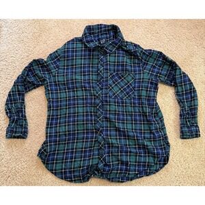 GAP Men Button Up XL Blue Green Flannel The Big‎ Shirt Grid Check Plaid NWT 69$